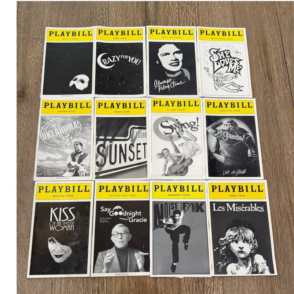 Lot of 12 Broadway Playbills Les Miserables Phantom of the Opera Grease Oklahoma